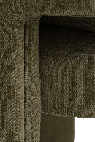 Close-up of the Modern Green Accent Chair with Bolster Cushion, on a white background.