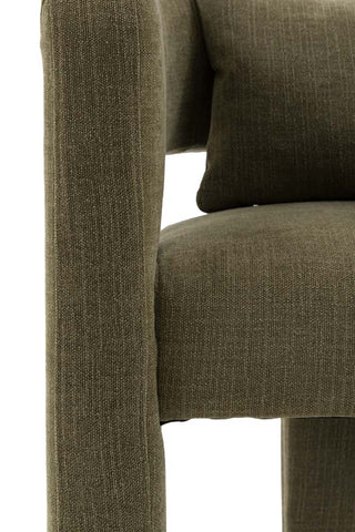 Close-up of the fabric of the Modern Green Accent Chair with Bolster Cushion on a white background.
