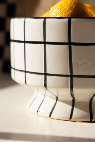 Image of the pattern on the Monochrome Checkered Bowl On Stand
