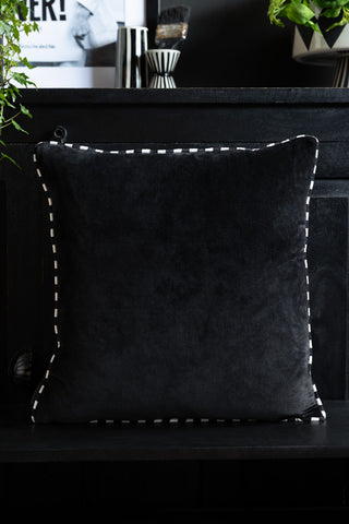 Image of the back of the Monochrome Diagonal Stripe Velvet Cushion