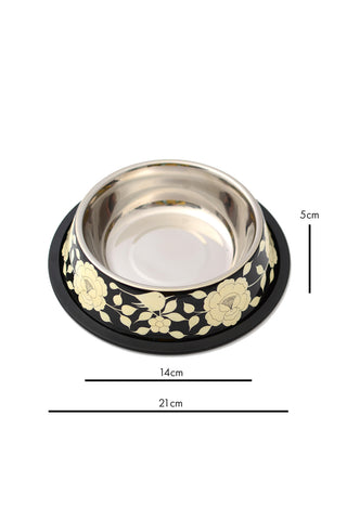 Dimension image of the Monochrome Floral Stainless Steel Dog Bowl