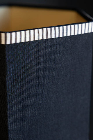 Stripe edging on the lampshade of the Monochrome Folklore Floral Table Lamp. 