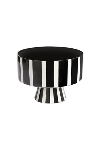 Cutout image of the Black & White Stripe Bowl on a white background. 