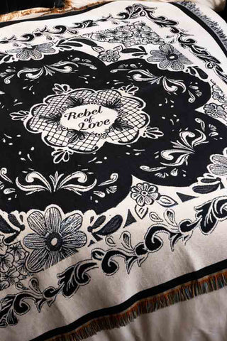 A closer detail of the pattern on the Monochrome Forever Rebel Woven Throw. 