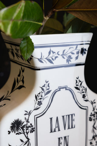 Close-up of the design on the Monochrome La Vie En Rose Vase.