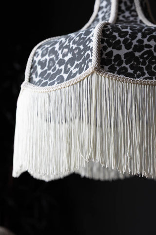 Close-up image of the Monochrome Leopard Print Tassel Edge Ceiling Light