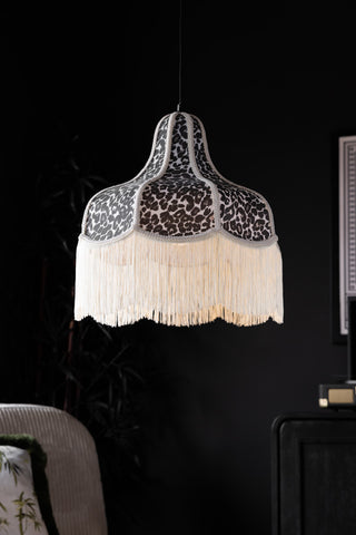 Lifestyle image of the Monochrome Leopard Print Tassel Edge Ceiling Light