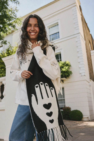 Detail image of the Monochrome Printed Hands Scarf