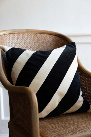 Image of the Monochrome Stripe Velvet Cushion