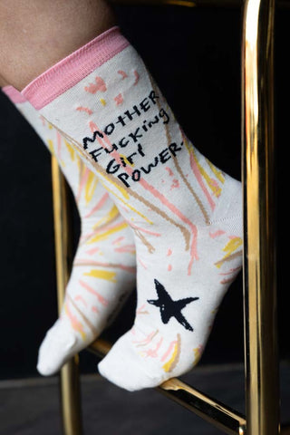 Image of the text for the Mother Fucking Girl Power Womens Crew Socks