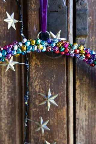 Close-up image of the Multicoloured Mini Bell Christmas Wreath
