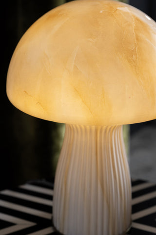 Detail image of the illuminated White Porcini Table Lamp