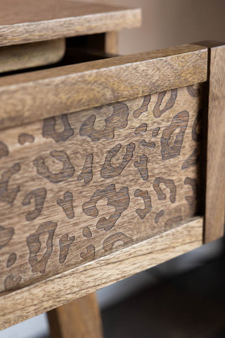 Close-up image of the Natural Leopard Print Bedside Table