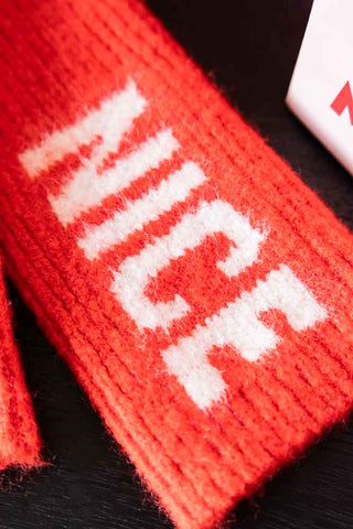 Close-up of the 'nice' handwarmer from the Naughty or Nice Handwarmers.