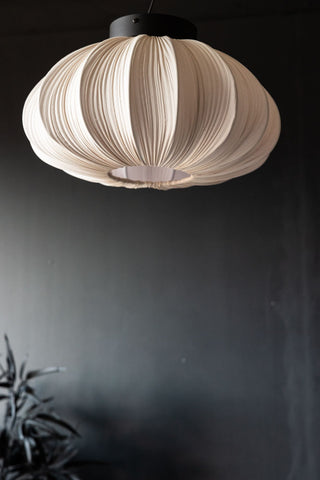 Lifestyle image of the Neutral Pleated Fabric Flush Ceiling Light