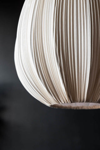 Close-up image of the Neutral Pleated Fabric Teardrop Ceiling Light