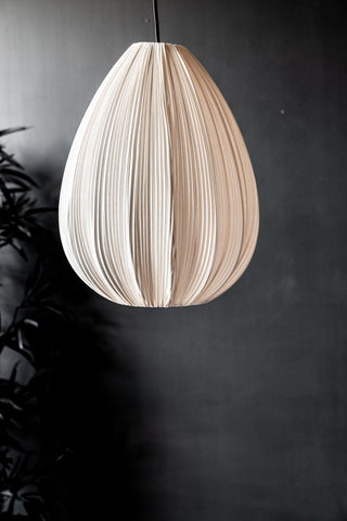 Lifestyle image of the Neutral Pleated Fabric Teardrop Ceiling Light