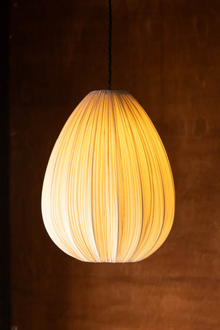 Image of the colour of the Neutral Pleated Fabric Teardrop Ceiling Light with light on