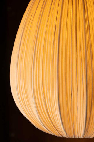 Image of the colour of the Neutral Pleated Fabric Teardrop Ceiling Light with light on close up