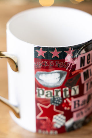 Close-up of the design on the Never Mind The Baubles Mug.
