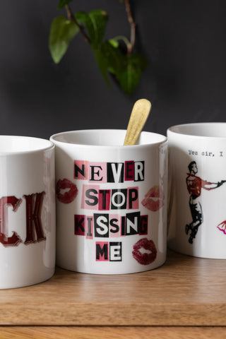 Detail image of the Never Stop Kissing Me Mug