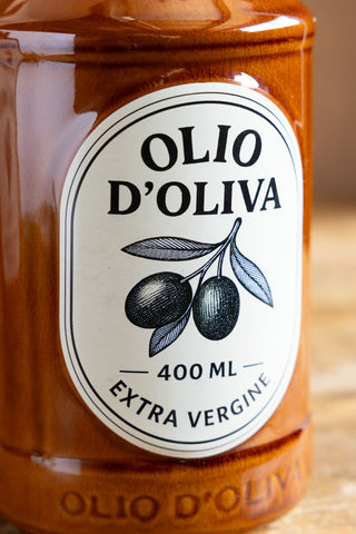 The Olio d'Olivia Ceramic Bottle Vase label.