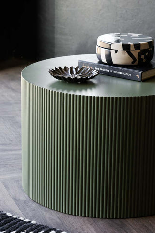 Close-up image of the Olive Green Ribbed Coffee Table