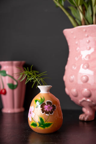 Image of the Orange Hand-painted Floral Glass Vase