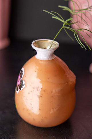 Image of the finish on the Orange Hand-painted Floral Glass Vase
