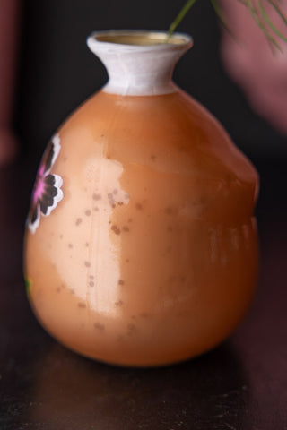 Image of the colour of the Orange Hand-painted Floral Glass Vase