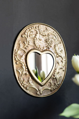Image of the Ornate Bronze Metal Heart Mirror
