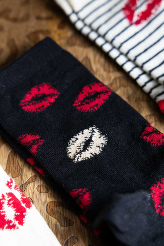 Close-up of some of the socks from the Pack Of 4 Lips Printed Socks.
