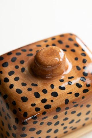 Detail image of the Painted Leopard Print Butter Dish