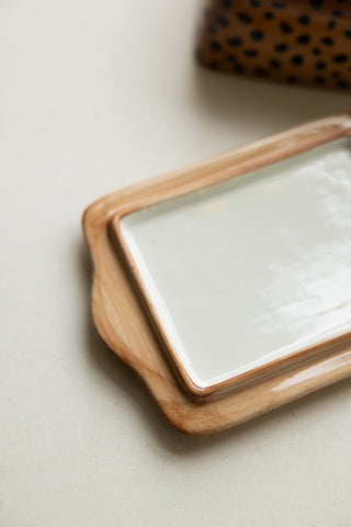 Image of the finish on the Painted Leopard Print Butter Dish