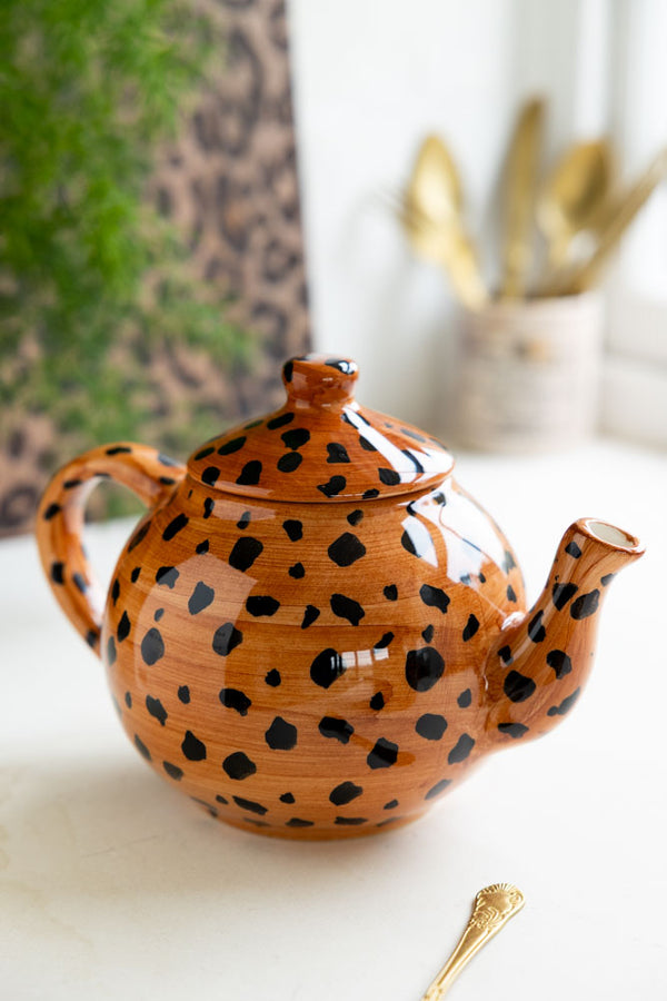 Lifestyle image of the Painted Leopard Print Teapot