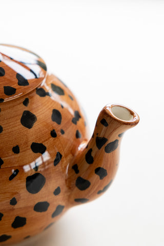 Close-up image of the Painted Leopard Print Teapot