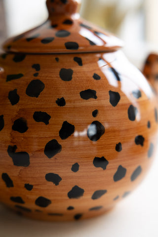 Image of the finish on the Painted Leopard Print Teapot