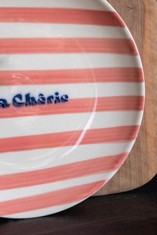Close-up of the design on the Pale Pink Ma Cherie Ceramic Serving Plate.