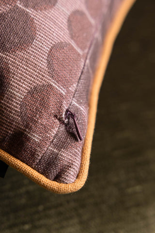 Close up of the zip on the Beautiful Pansy Flower Cushion