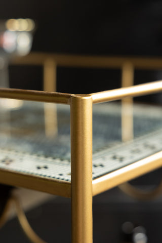 The Party People Only Gold Drinks Trolley, detail of the gold frame.