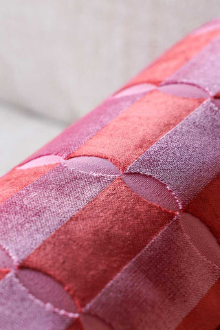 Close-up image of the Pink Deco Cut Velvet Bolster.