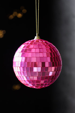 Lifestyle image of the Hot Pink Disco Ball Christmas Decoration
