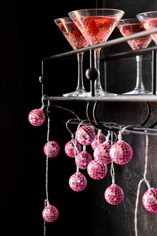 Close-up image of the Pink Disco Ball Fairy Lights