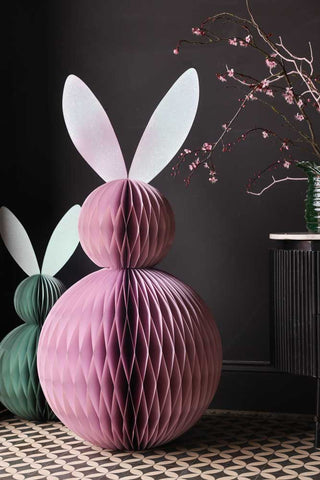 Lifestyle image of the Pink Easter Bunny Honeycomb Decoration
