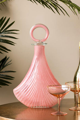 Lifestyle image of the Pink Glass Art Deco Decanter