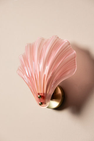 Stunning Pink Glass Shell Wall Light shown with the light off against a neutral wall