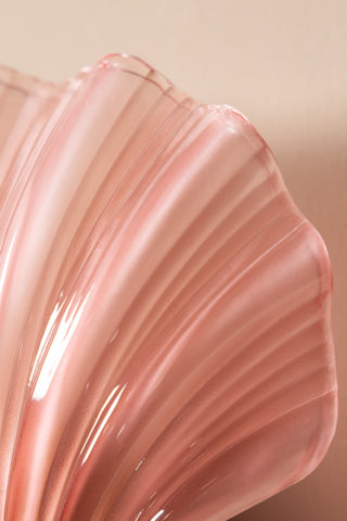 detail of the Stunning Pink Glass Shell Wall Light, showing the glass shade