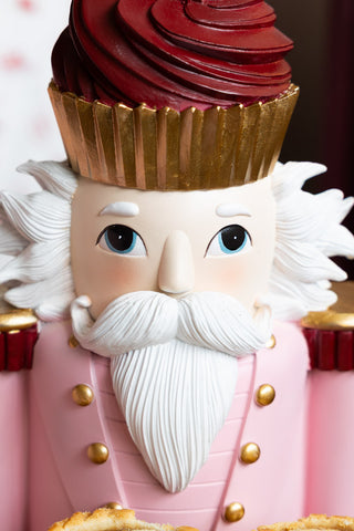 Close-up of the face of the Pink Nutcracker Butler Christmas Decoration.