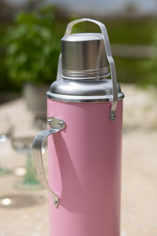 Close-up of the handle on the Pink Painted Bird Decorative Flask.