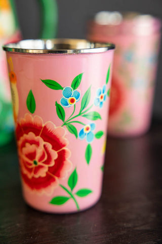 Image of the Pink Painted Bird Stainless Steel Tumbler
